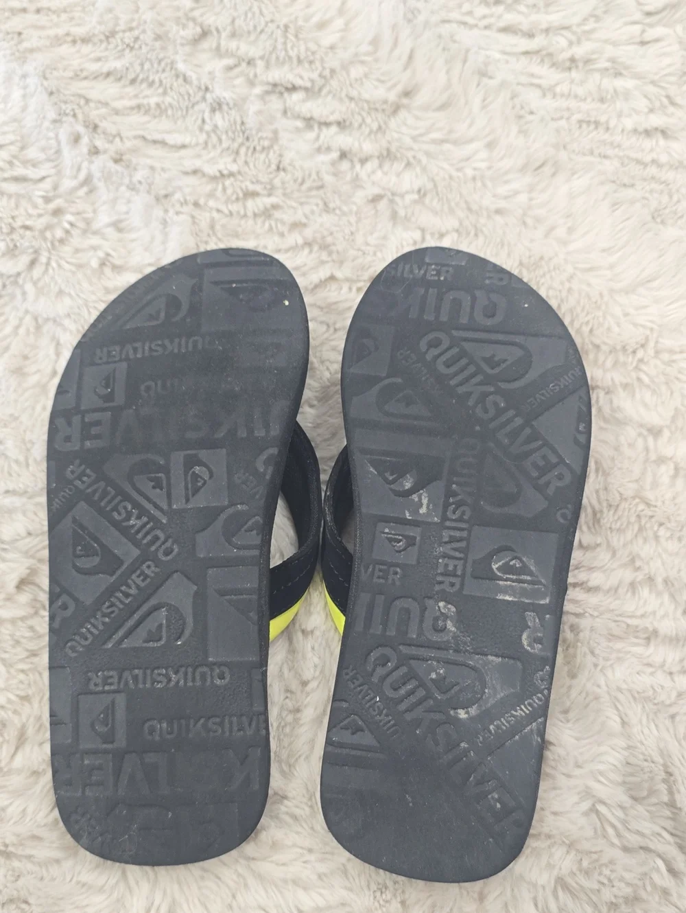 Quiksilver Kids Black Flip Flops with Neon Yellow Accents